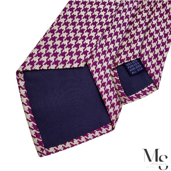 FRANCO BASSI Purple Houndstooth Luxury Silk Tie Hand Made In Italy W:3.5" EX CON - Picture 6 of 7
